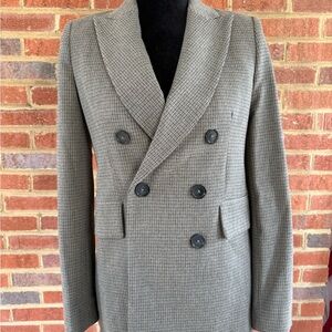 Zara Brown Wool Checkered Blazer